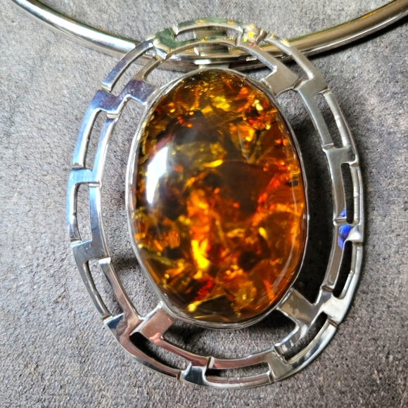 Genuine Amber Silver Pendant - Picture 3 of 12